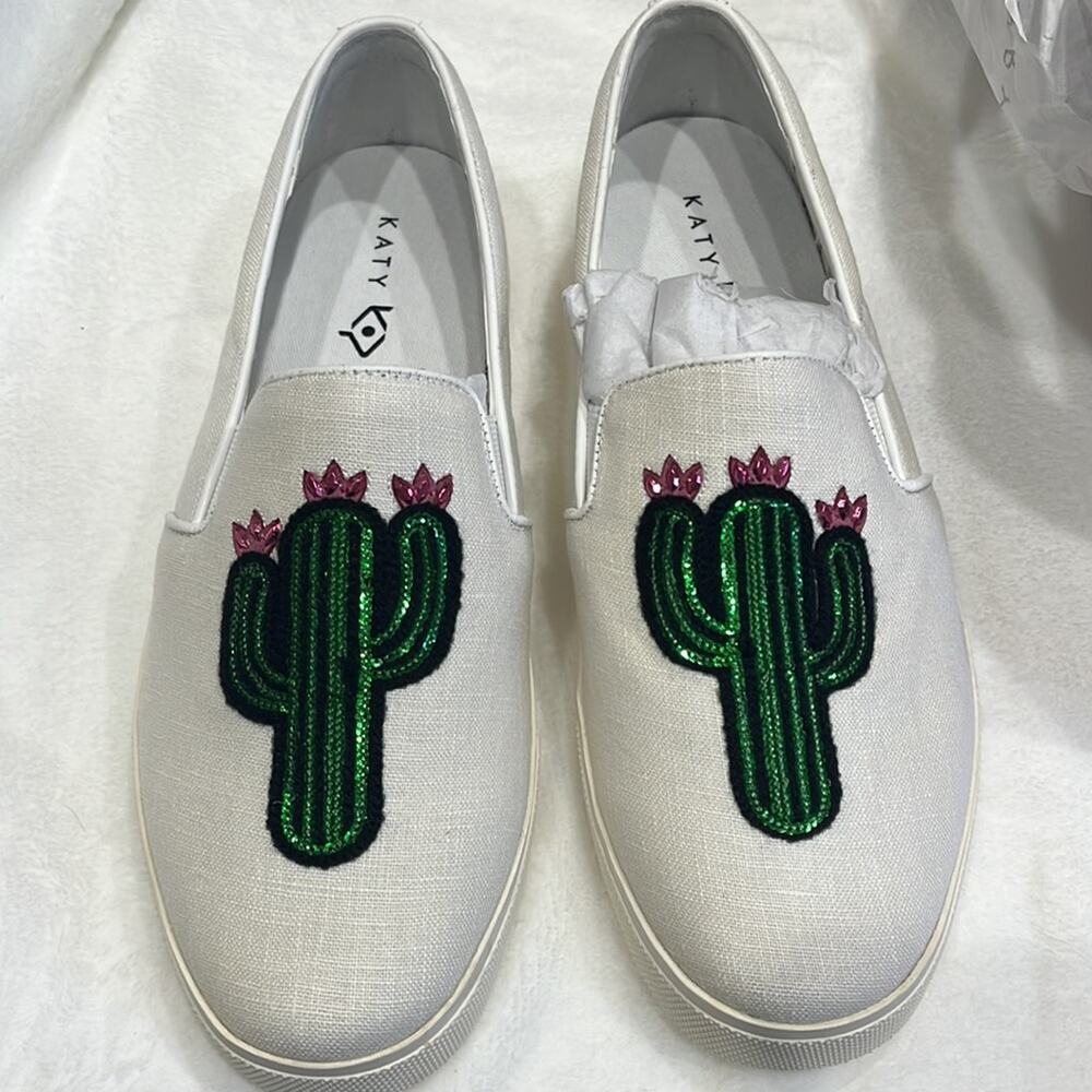 Katy Perry Womens Shoes 7.5 Slip On Sneakers Cactus Sequins Runs Small/Narrow - Picture 2 of 7